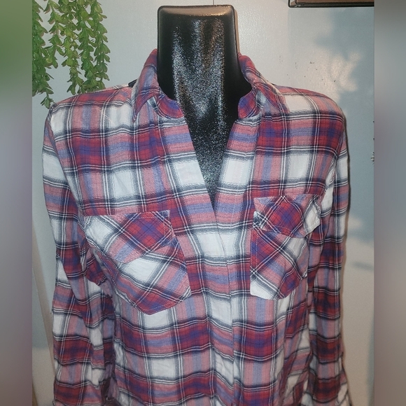 Sam Edelman Red and White Plaid Button Up Shirt S - Picture 2 of 8
